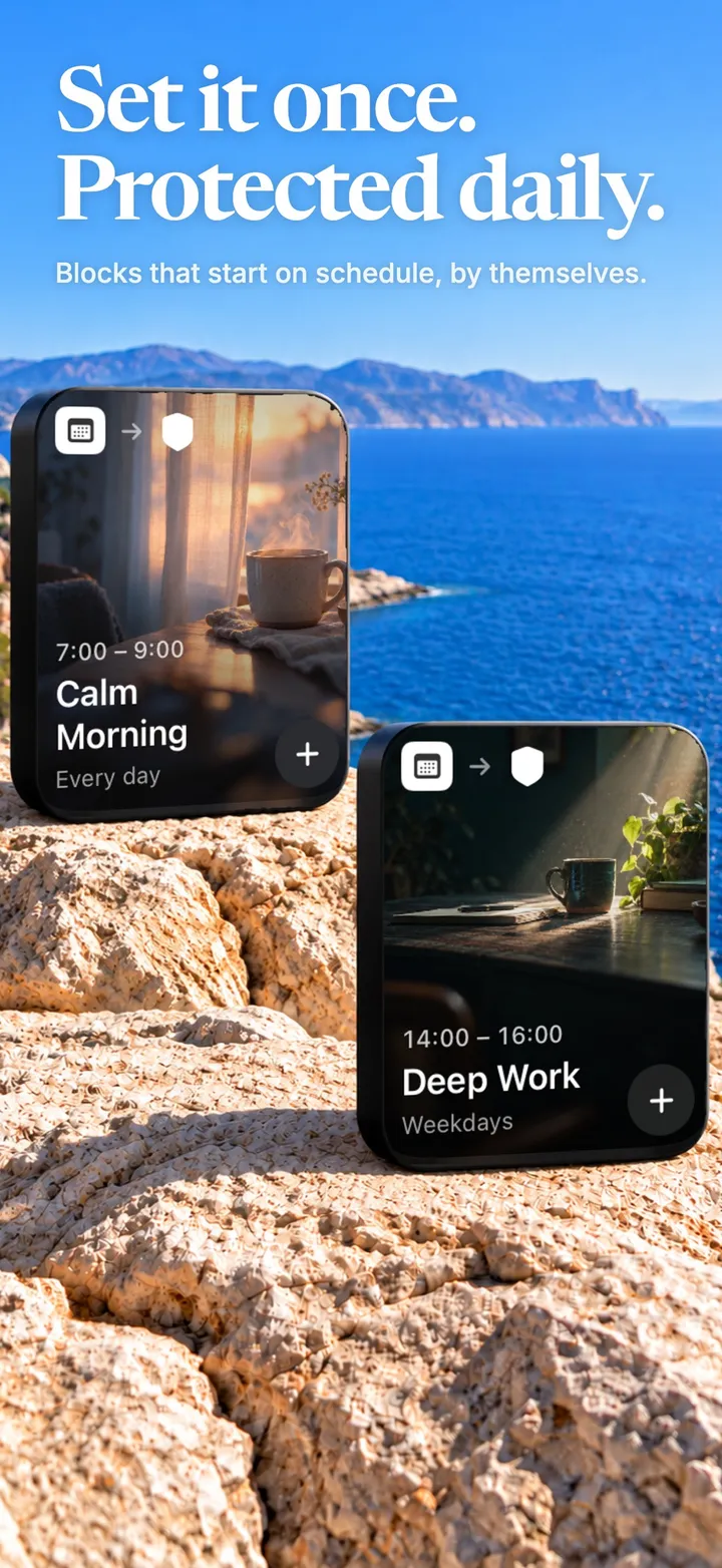 Unscroll Automations: Calm Morning every day and Deep Work on weekdays
