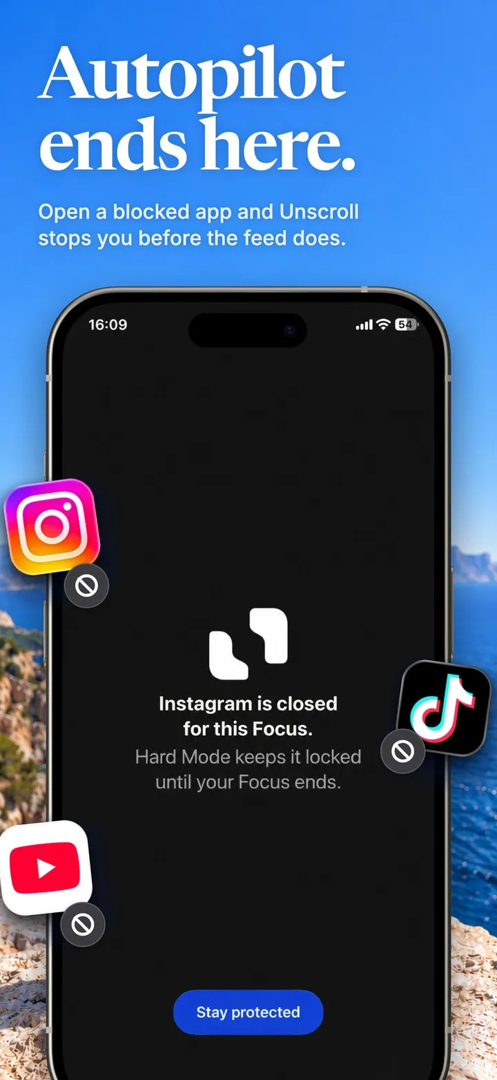 A closed Unscroll Shield: Instagram is closed for this Focus
